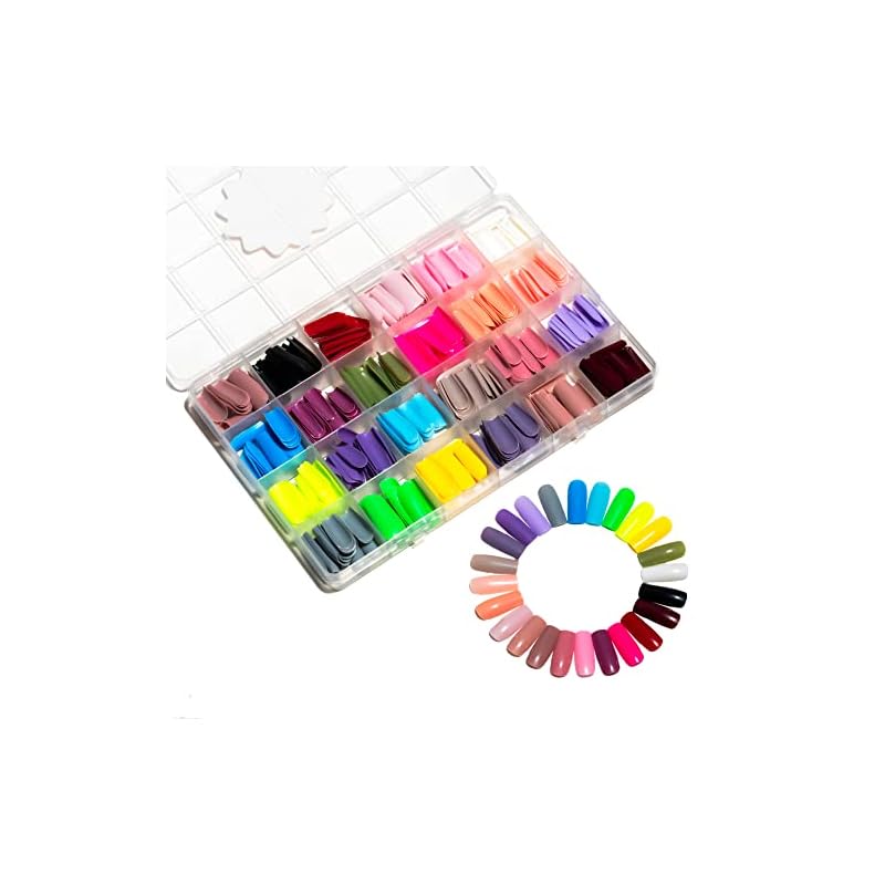 Sun&Beam Nails ネイルチップ 無地 24色 つけ爪 ソリッドカラー かわいい 人気 おしゃれ 大容量 収納ボックス付き ナチュラル 付け爪 24枚入 (#9-グロッシースクエア)