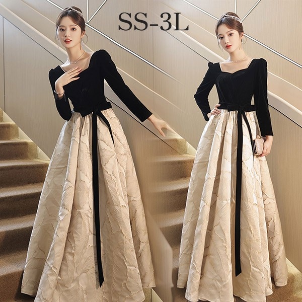 ドレス 大人 ピアノ 発表会 ロング丈 ぽっちゃり 大きいサイズ イブニングドレス 演奏会 ピアノ発表会 袖付き ワンピース Aライン ステージドレス 二次会 女子会 成人式 パーティードレス 大人可 11,443円