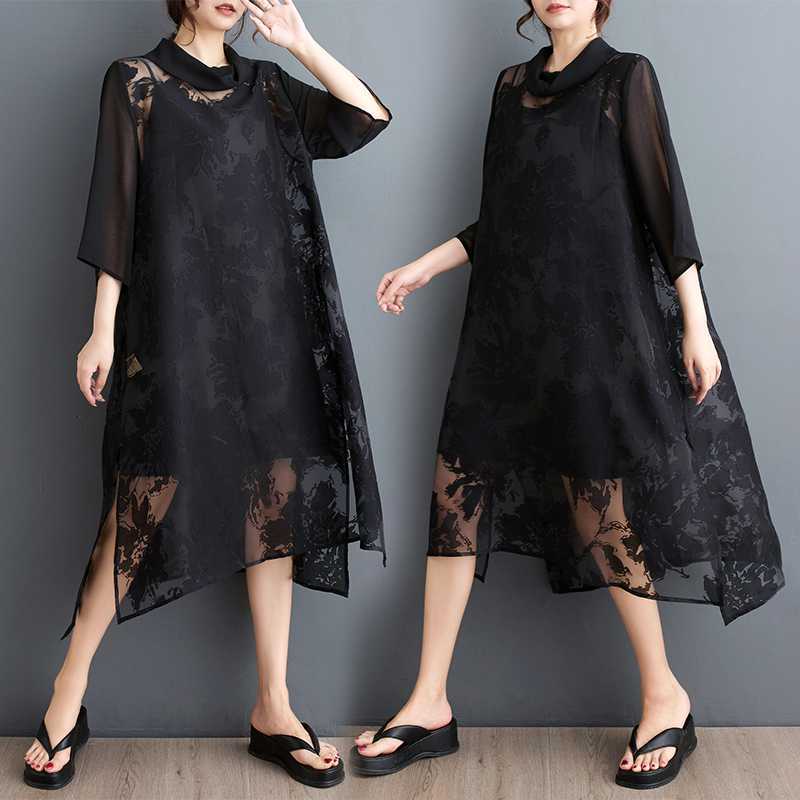 「ファットガール」 2024夏新品 シアー チュールワンピース レース スリット 透明 チュニック 体型カバー 大きいサイズ シフォンワンピース メガ割30%までに制限 4,895円