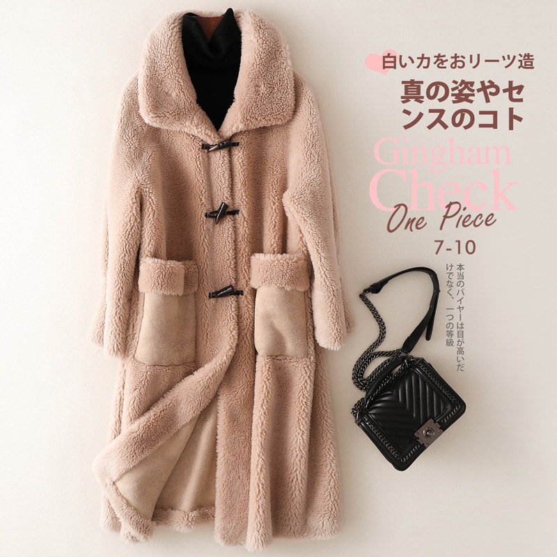 2024 冬の新穀物羊シアコート女性のミッドレングスラムファーオールインワン暖かい毛皮のジャケット