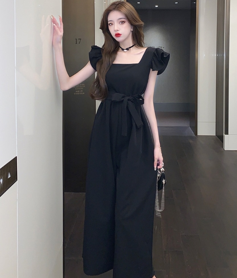 デート モテアイテム オールインワン フレンチスリーブ ウエストリボン 可愛い きれいめ 上品 おしゃれ かっこいい 可愛い ラブリー キュート ガーリー クール モード系 セクシー