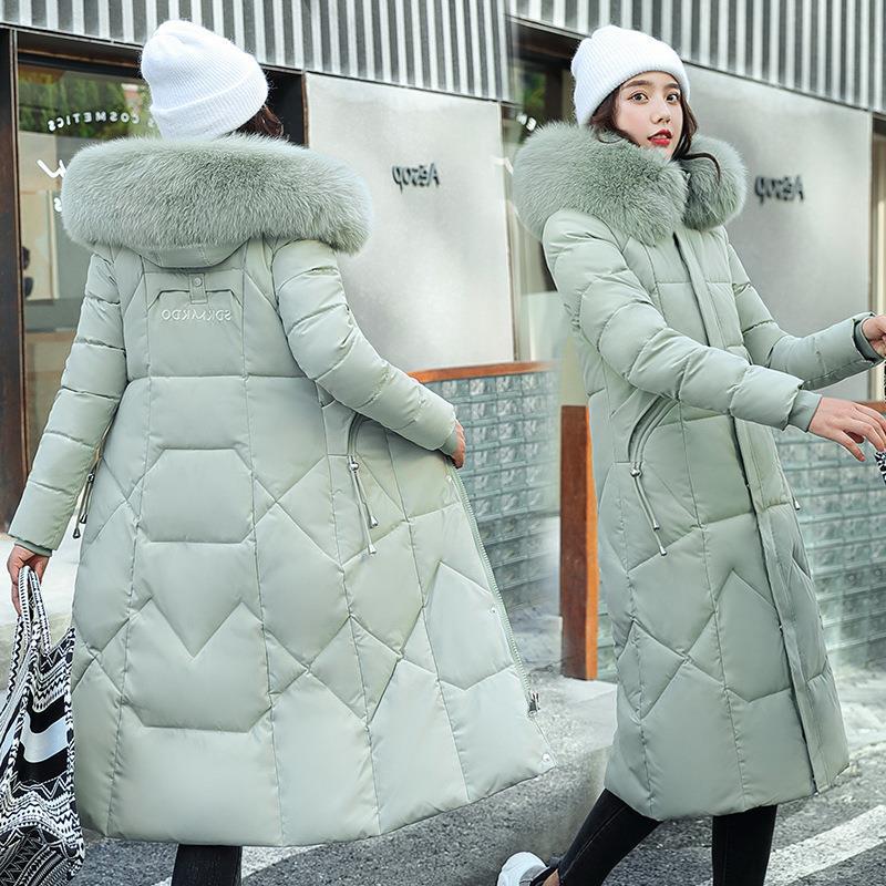 24スタイルの女性用綿入りジャケットミドル丈の韓国風ファッショナブルな大きな毛皮の襟ニーハイ綿入りジャケット女性用コート綿入りジャケット