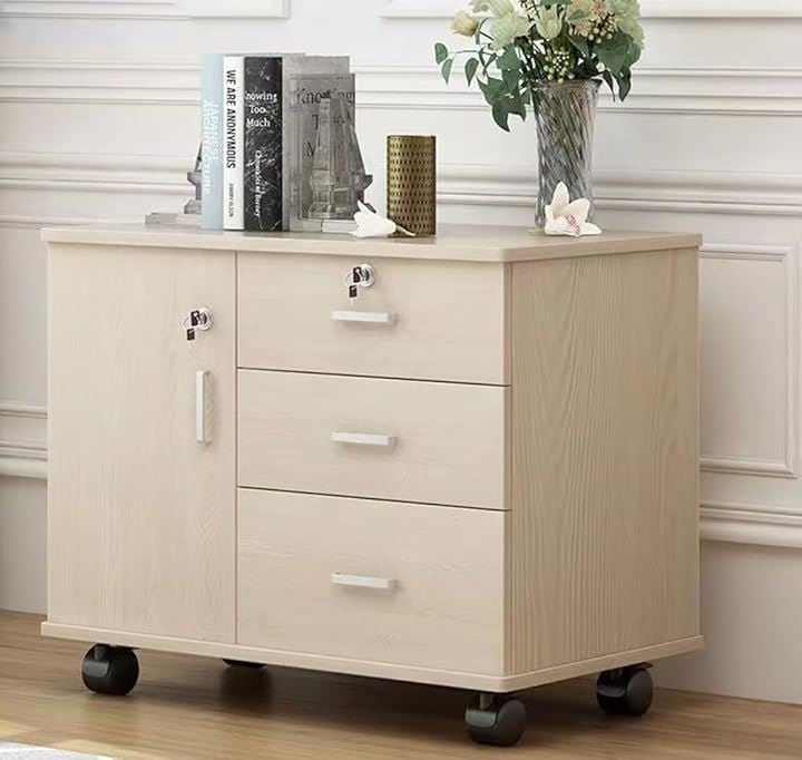 QD デスクワゴン サイドワゴン キャビネット オフィスワゴン 幅70cmx奥行き40cmx高さ57cm 完成品 組み立て不要(カーキ, 40奥行き x 70幅 x 57高さ cm)