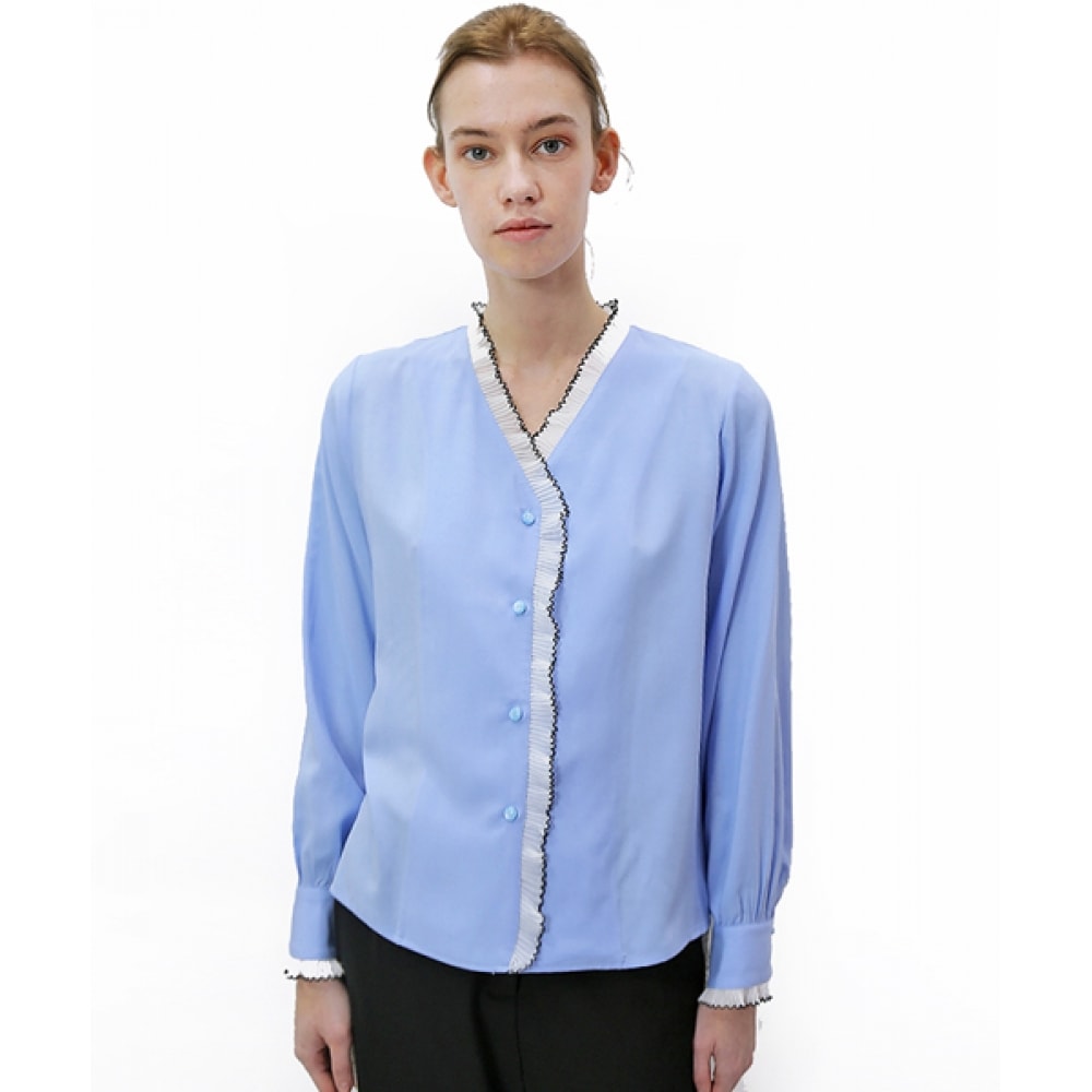 DAMAGE MNEMONIC フリルブルーブラウス_prill Blue BL