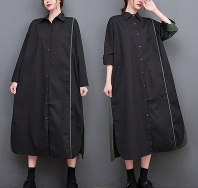 ワンピース シャツワンピース ツートンカラー ロング ロング丈 袖あり 長袖 Vネック ワイド かわいい 大人可愛い きれいめ シンプル 大人 上品 おしゃれ お洒落 大人女子 こなれ感 キュート