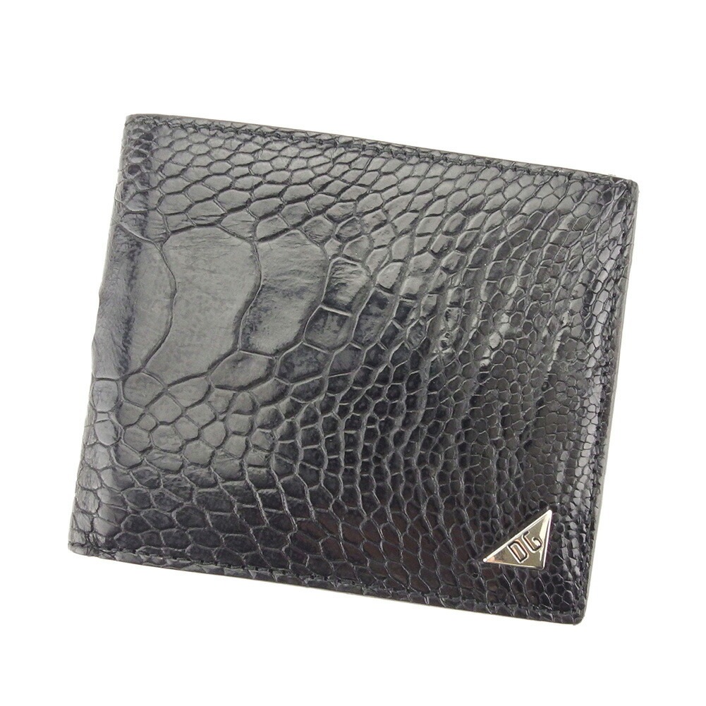 札入れ クロコ調 ドル札用 ブラック シルバー レディース 中古