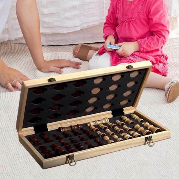 木製チェスセット チェスとチェッカーセット クリスマスギフト ポータブル 15 インチ 木製チェスボードゲーム 学生向け教育玩具