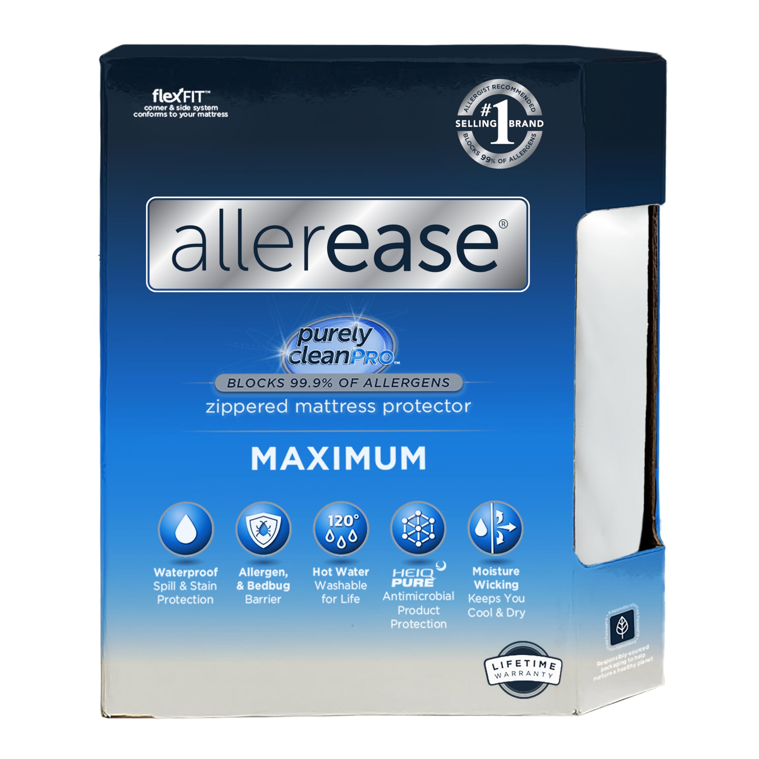 (Queen White) - AllerEase Maximum Allergy and Bedbug Waterproof Zippered Mattress Protector - Vinyl