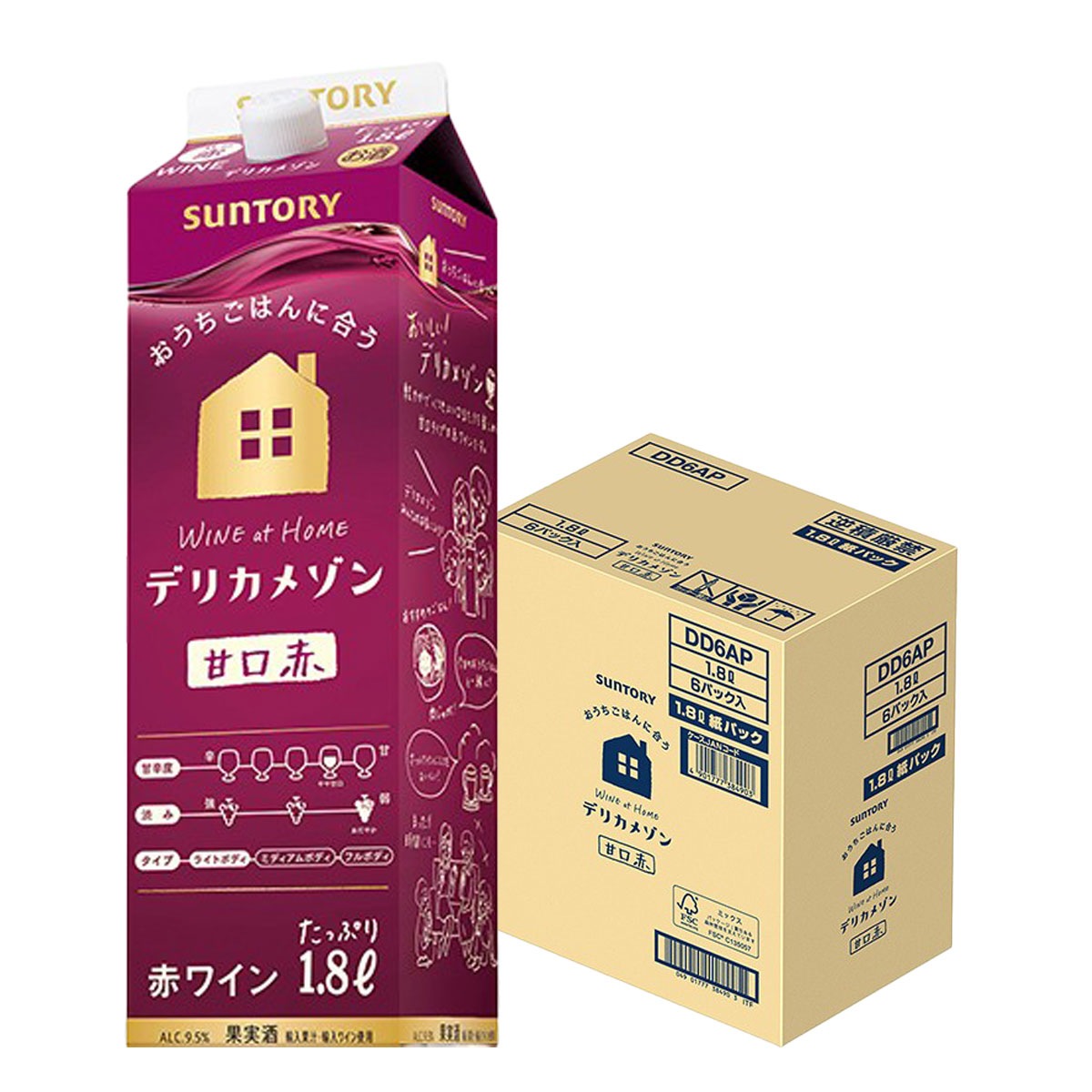 【送料無料】サントリー デリカメゾン 甘口 赤 1800ml 1.8L 6本 パック 【北海道東北四国九州沖縄県は必ず送料がかかります】