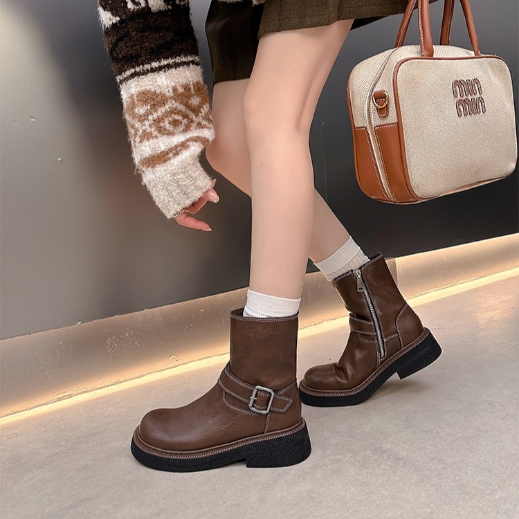 厚底マーチンブーツ 女 側ファスナー厚底マーチンブーツ