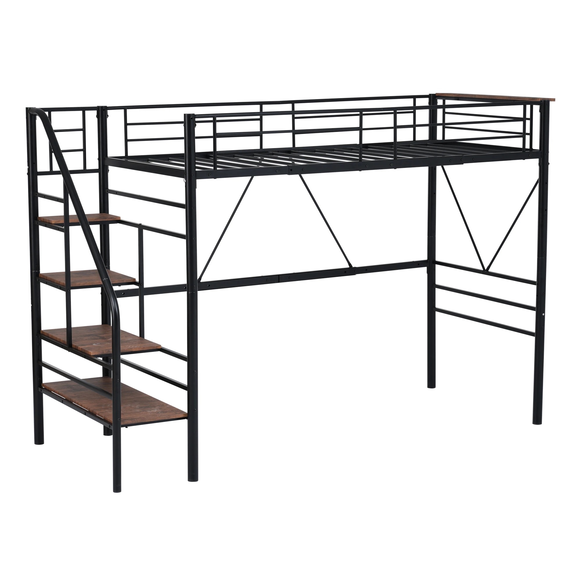 20S ロフトベッド 階段付き S パイプベッド シングル コンセント付き 収納 スチール 耐震 ベッド シングル パイプベッド パイプベッドフレームのみ【Sシングル】