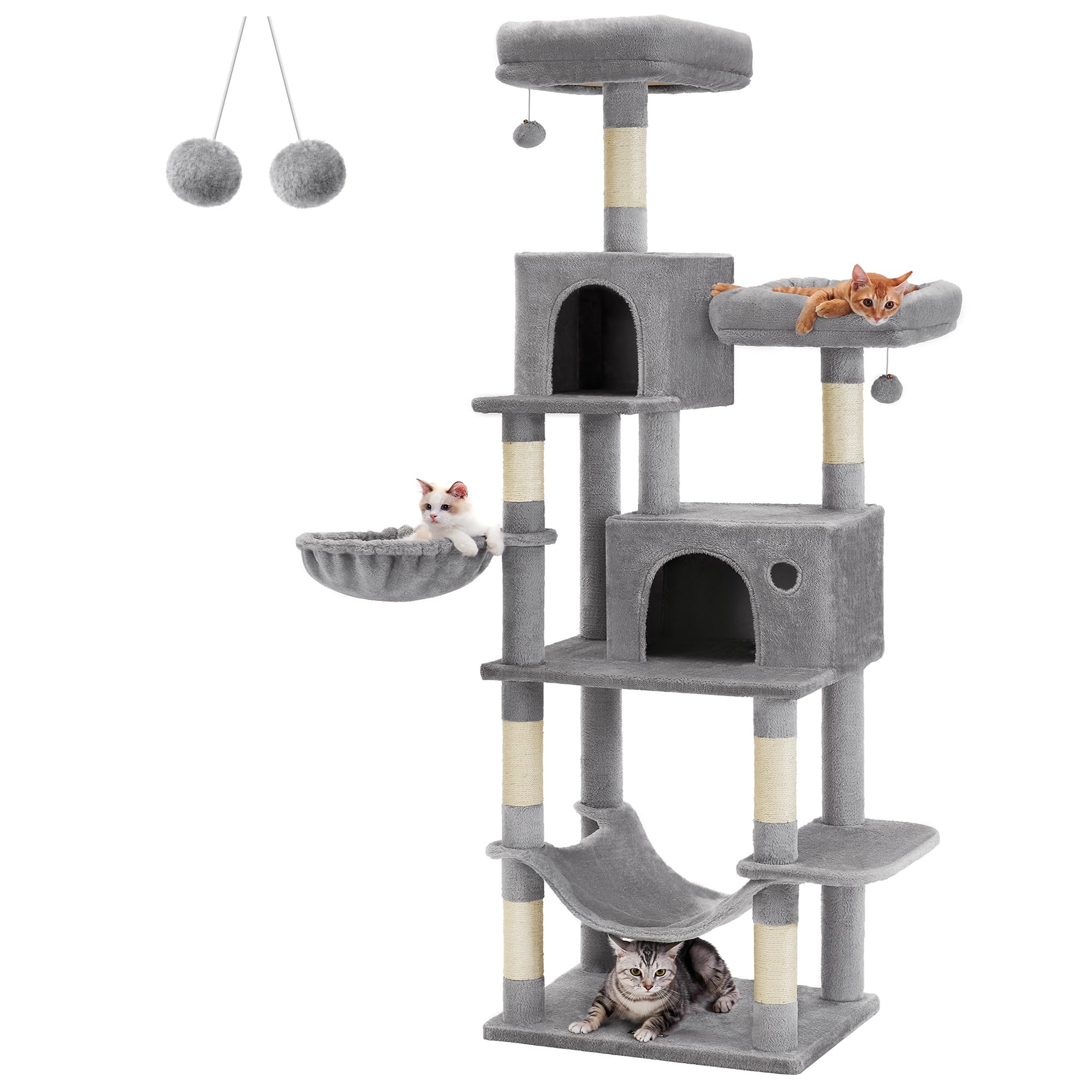 FEANDREA キャットタワースリム 猫タワー 大型猫 据え置き 省スペース 登りやすい 大きいハンモック 運動不足解消 多頭飼い 高さ199cmPCT196W01
