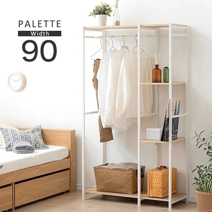 ハンガーラック おしゃれ 頑丈 スリム 幅90 キャスター付 収納 棚 伸縮 スチールラック 省スペース 子物置き コートハンガー 丈夫