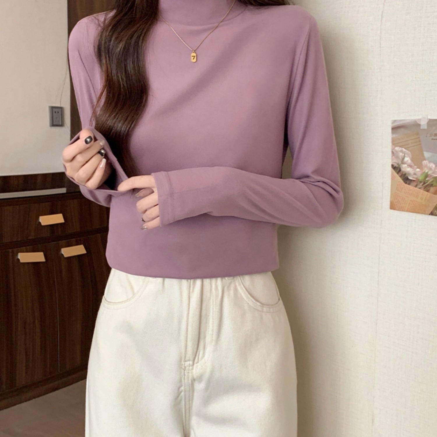 トップス シャツ レギュラー丈 袖あり 長袖 ハーフハイカラー スリム 細身 プルオーバー 大人可愛い きれいめ シンプル カジュアル 大人 上品 お洒落 かっこいい レトロ 大人女子 こなれ感 ラフ