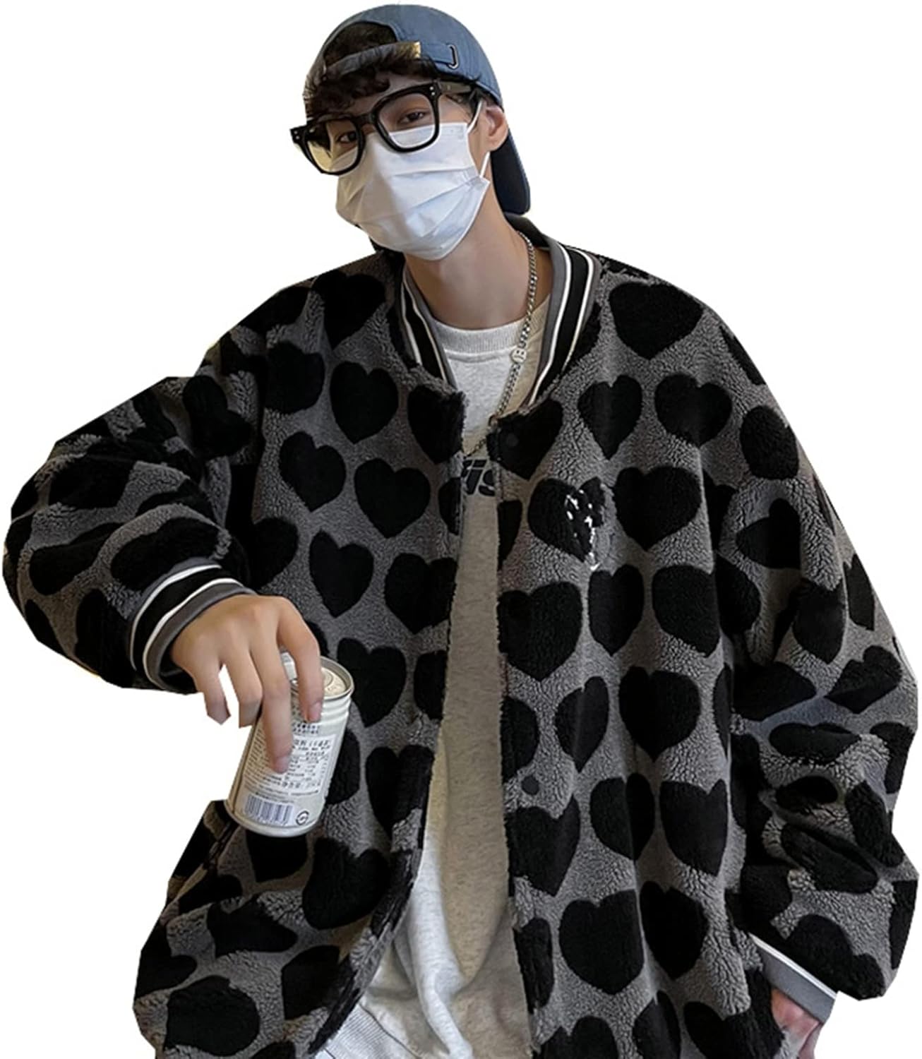 ボアブルゾン フリースジャケット ジャンパー ウインドブレーカー メンズ レディース ペア服 フルジップ ハート柄 総柄 韓国風 おしゃれ 厚手 秋冬服 防寒 カジュアル スタジャン アウタ