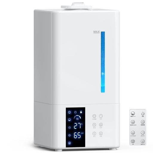 加湿器 大容量 8L 【2024新登場・4重除菌・AI知能恒湿】加湿器 ハイブリッド 超音波式加湿器 UVライト マイナスイオン 加熱式加湿器 タイマー機能付き 3段階霧量調整 2WAY給水 7色LE