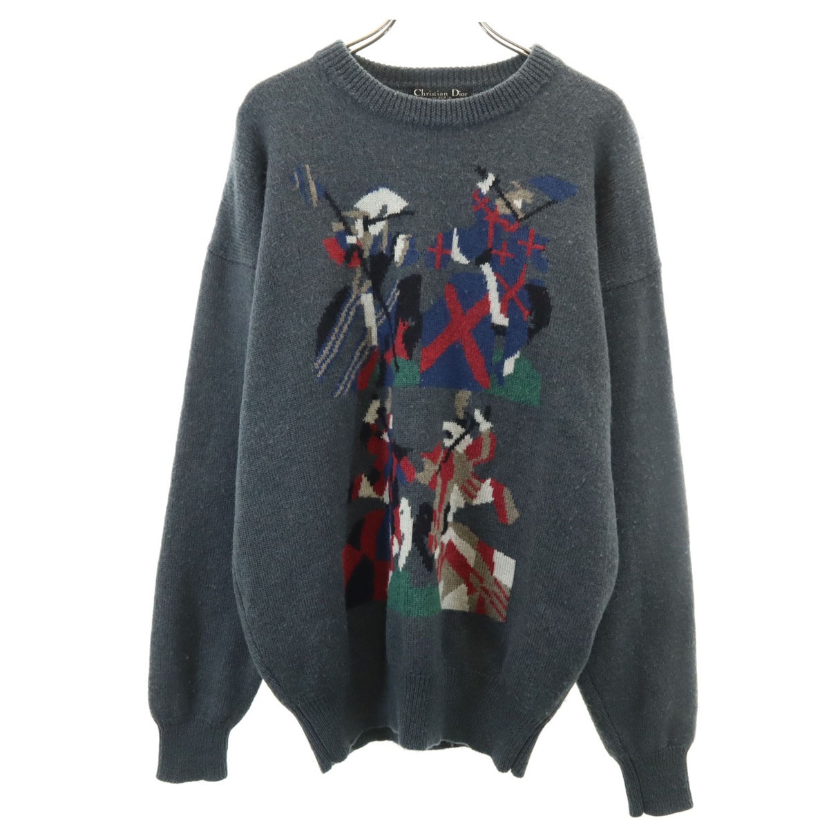Christian Dior MONSIEUR クリスチャンディオール ムッシュ 90s ウール100％ オールド 長袖 セーター L グレー系 ニット メンズ 古着