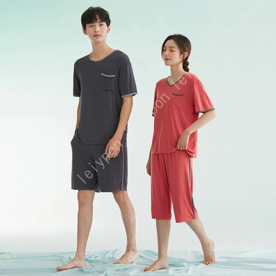 さらさら肌ざわり パジャマ 上下セット メンズ レディース ペアルック シンプル おしゃれ 大人 カップル 夫婦 半袖 ショートパンツ 春 夏 ゆったり 部屋着