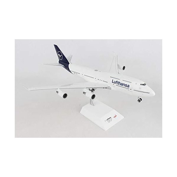 herpa 559485 Boeing 747-400, Lufthansa Biplane, Wings, Airplane with Stand, Making, Model Aircraft,