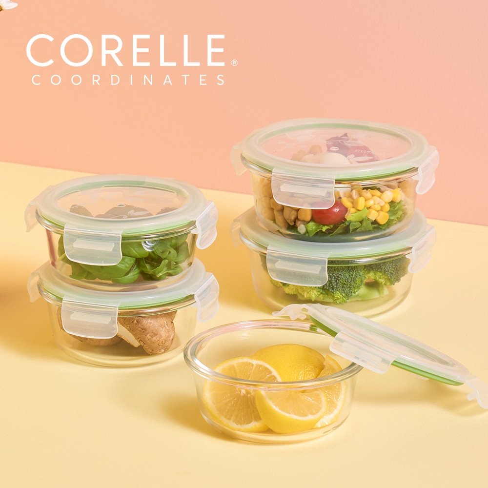 ラウンドガラスフードストレージコンテナ 5個セット (400ml, 640ml) BPAフリー