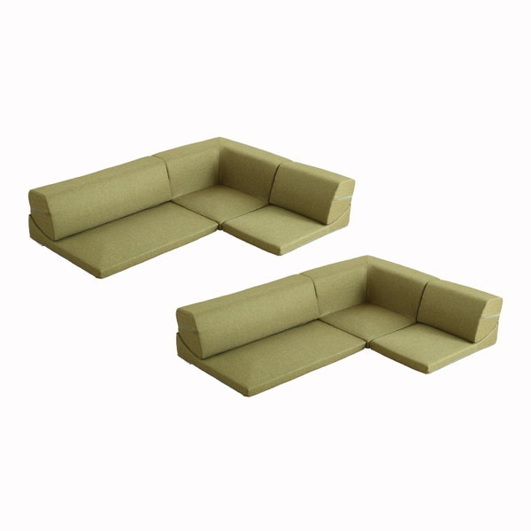 ホームテイスト SH-07-LNR2SET コーナーフロアソファ ロータイプ ファブリック 3人掛け(5色)同色2セット Linaria-リナリア- グリーン メーカー直送