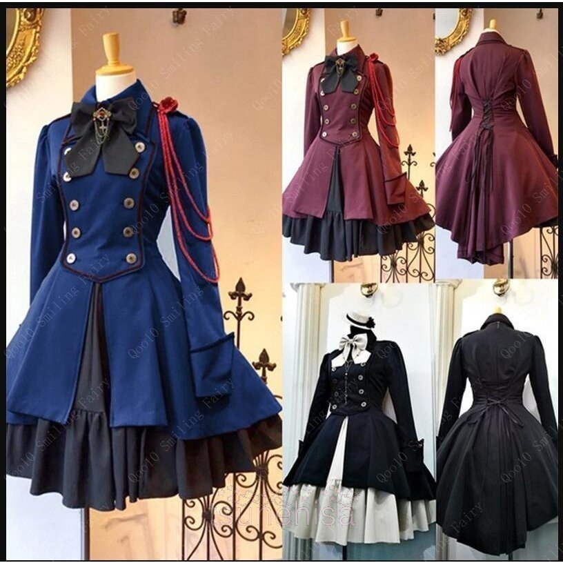 【新品追加】【最安値挑戦】膝丈ワンピース軍服風ロリータワンピースゴスロリドレス長レディースファッションボトムススカート-44