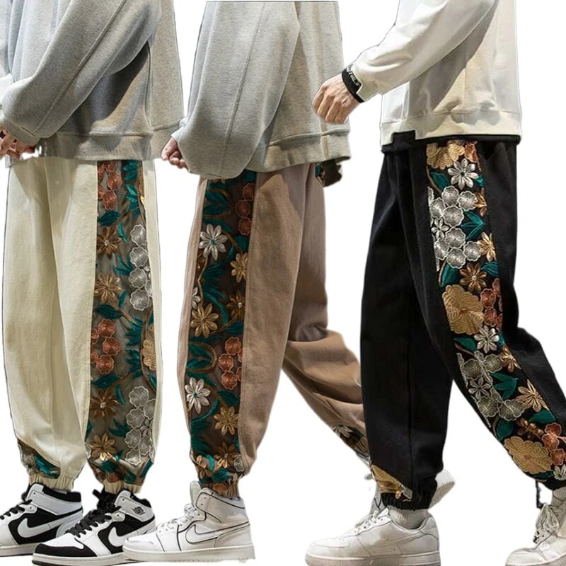 チャイナ風パンツ カーゴパンツ今週の割引は 25% オフです サルエルパンツ 刺繍 男女兼用 メンズ レディース 中華風 黒 白
