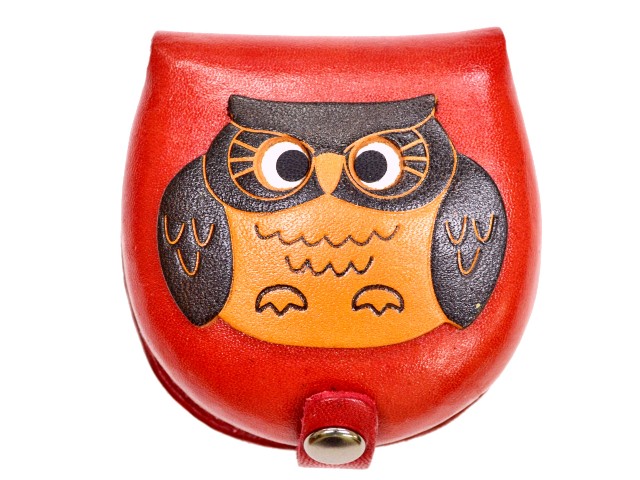 ふくろう カラーコインケース 赤　小銭入れ/財布 レザー/本革 VANCA/バンカクラフト