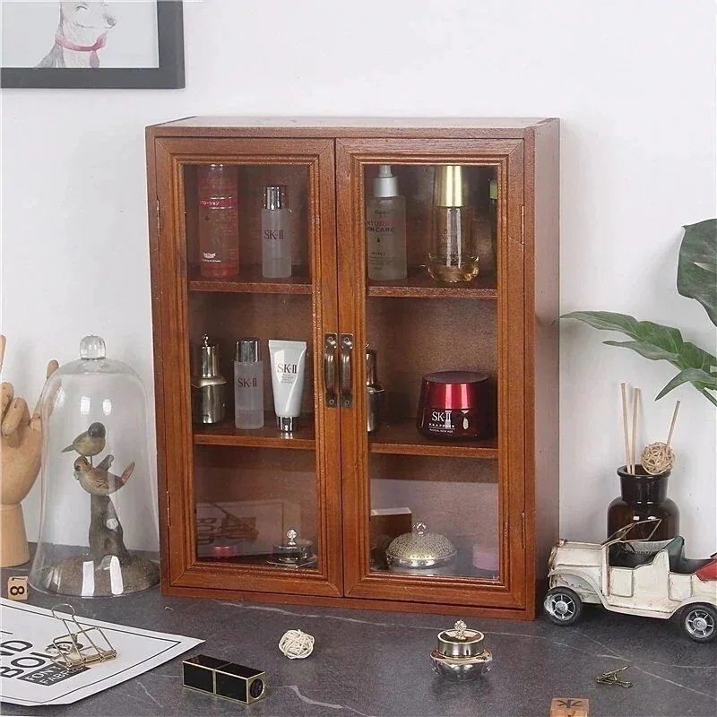 【急速出荷!】レトロブラインドボックスキャビネットデスクトップ収納ボックス木製ロッカー多機能家庭用無垢材多層化粧仕上げボックス