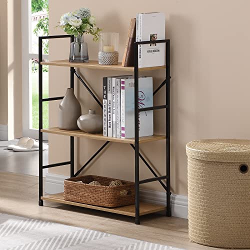 棚 オープンシェルフ 収納ラック スリム 隙間収納 木製棚板 スチール 幅58.6×奥行23.5×高さ80cm 3段 組立品 オーク色×ブラック