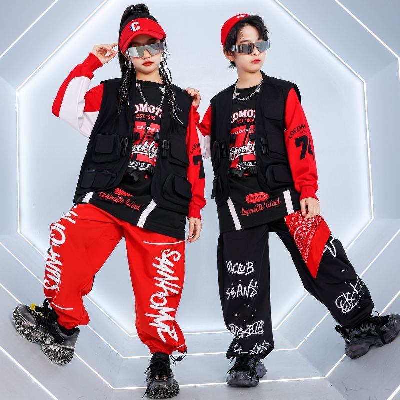 子供のhiphopストリートダンスの演出服の男の子のヒップホップのベストセットの女の子のジャズダンスの服装のクールでかっこいいです