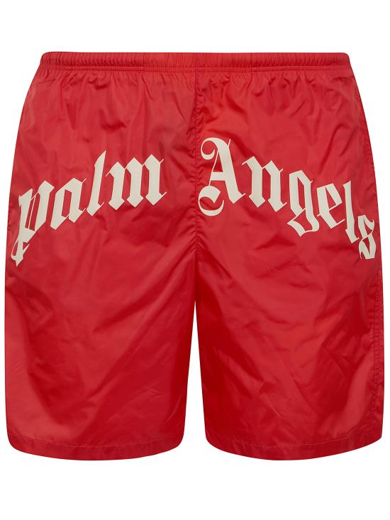 PALM ANGELS Men Swim Pants PMFD018S26FAB001 RED OFF WHITE