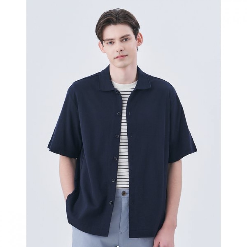 [24SS] ネイビーワッフルティッシュショートスリーブカラーカーディガンHZTS4B604N2