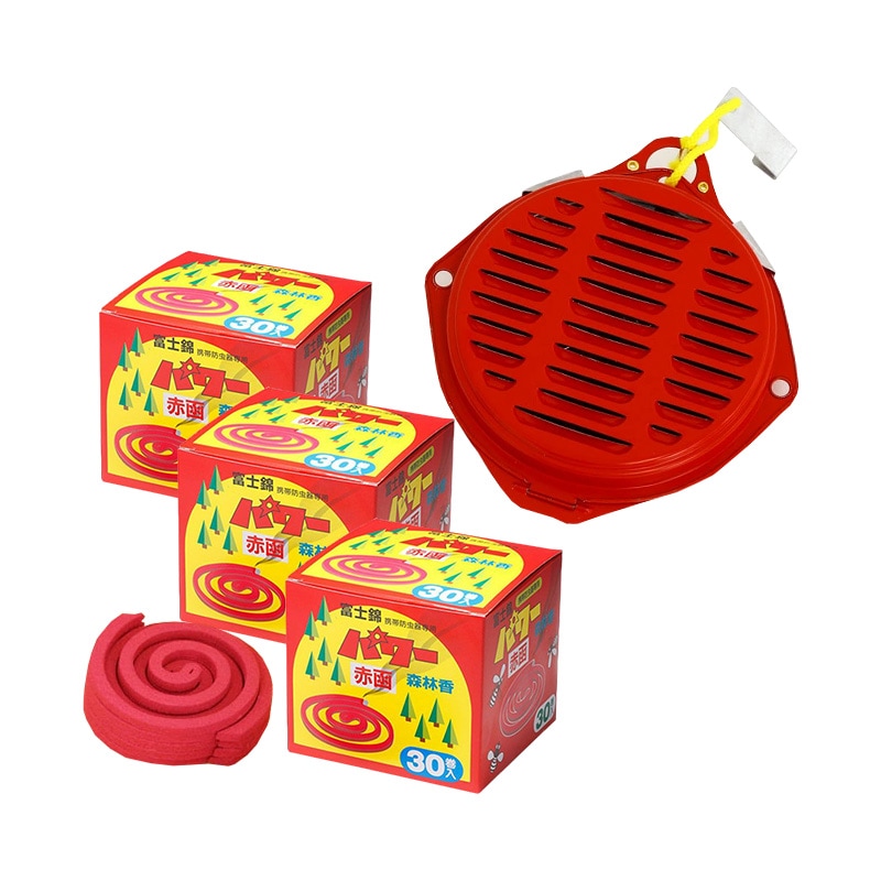 富士錦 パワー森林香（赤函）30巻入 3箱 ＋ 専用携帯防虫器セット （予備線香2巻サービス）防虫 野外 虫よけ ユスリカ チョウバエ アブ 5,502円