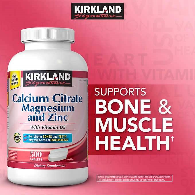 USA速配送Costco Kirkland Signature Brand サプリメント 健康食品 Calcium Citrate Magnesium And Zinc 500T（8.3ヶ月分）