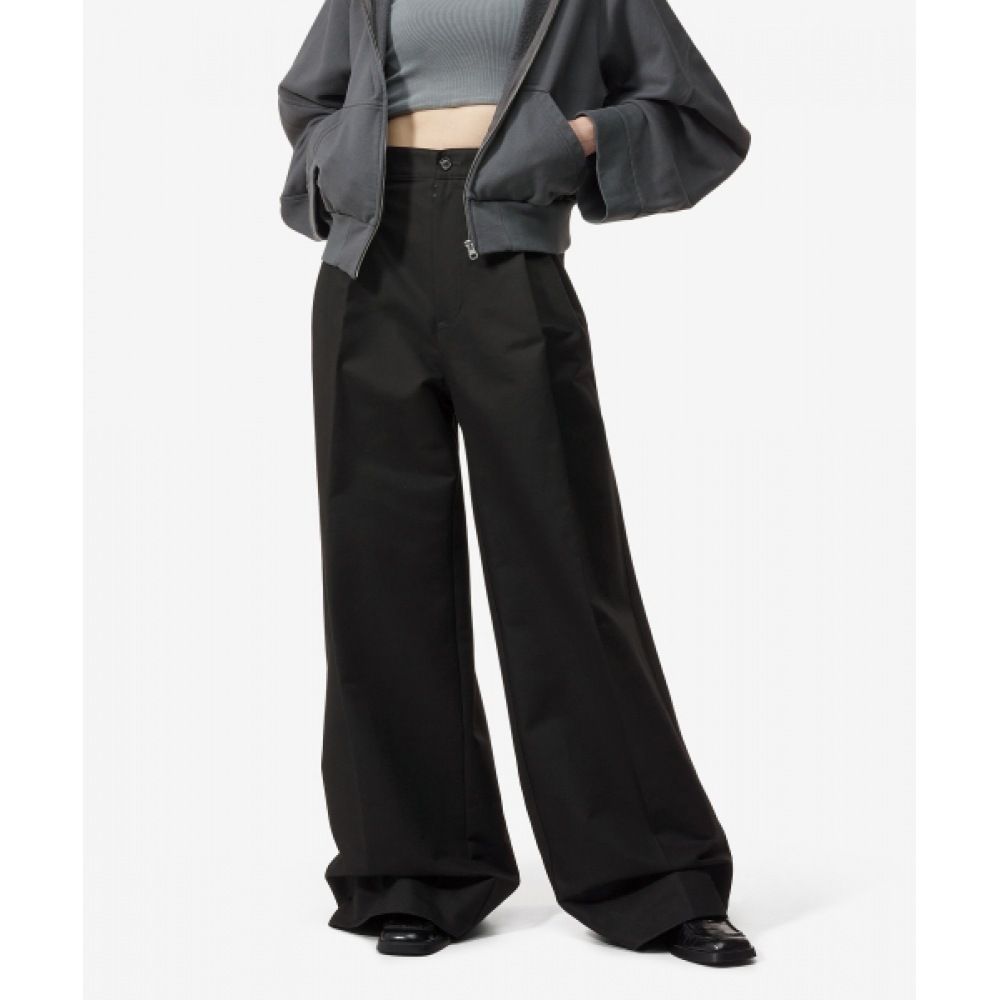 メゾンマルジェラ女性用ヘビーコットンツープリーツパンツ-ブラック/S29KA0385M35047900
