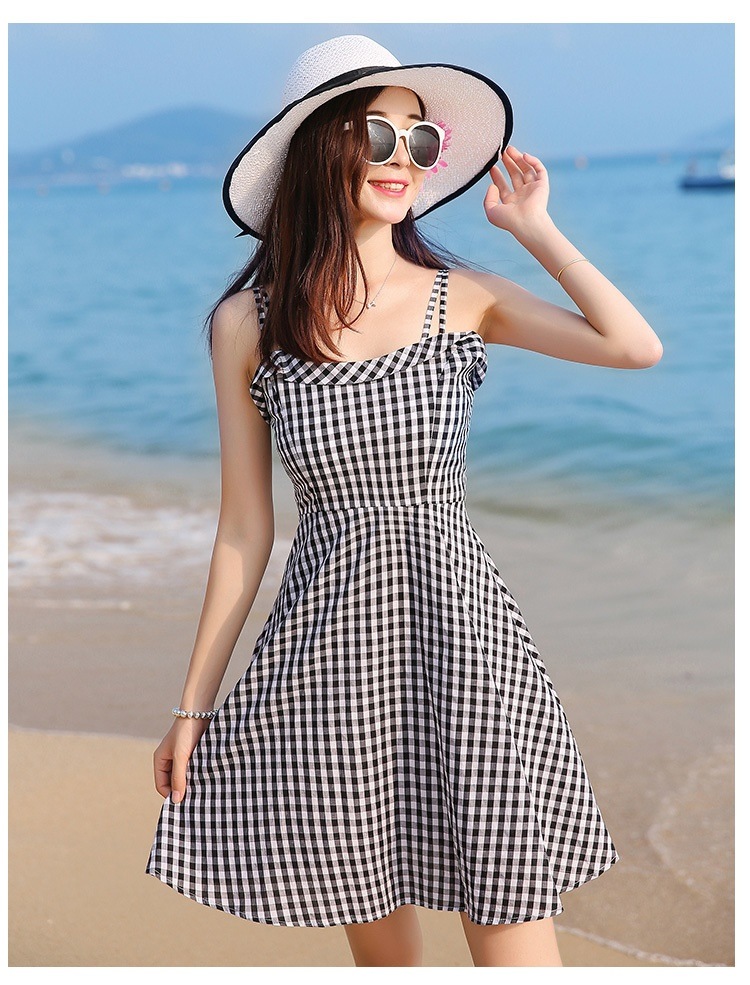 1081.ギンガムチェックキャミソールワンピース（ブラック）