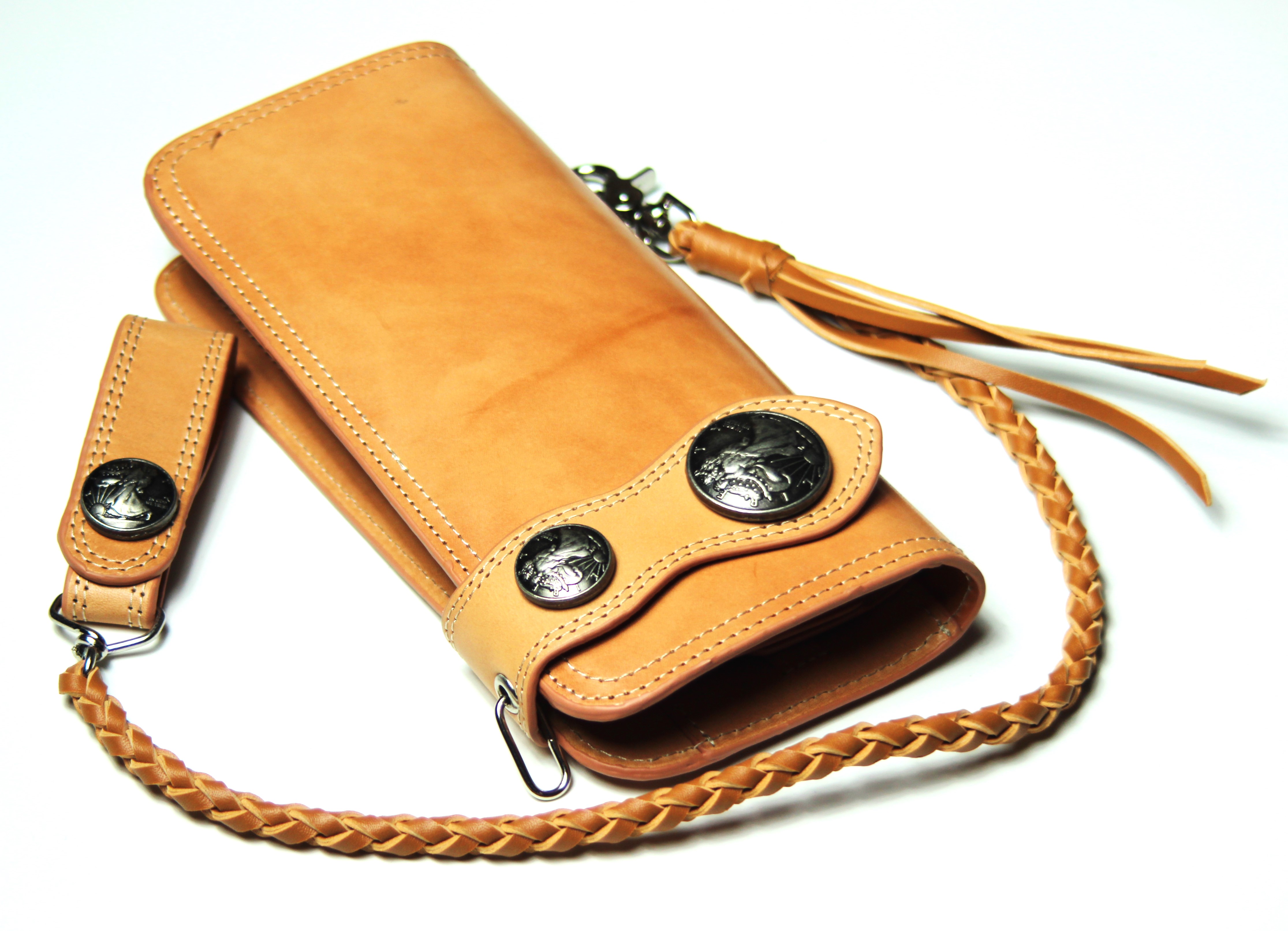 【新規OPEN】【期間限定セール】【激安】【新品未使用】オールバッファローレザー　コインコンチョ（レプリカ）2個搭載　ウォレットロープ付き　バイカーズロングウォレット　BS-1555