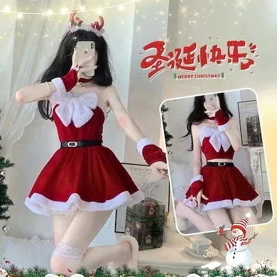 25大人気shanghaihengq[厳選品質]クリスマスサンタコスコスプレヘラジカクリスマスコスムセクシーコスムクリ