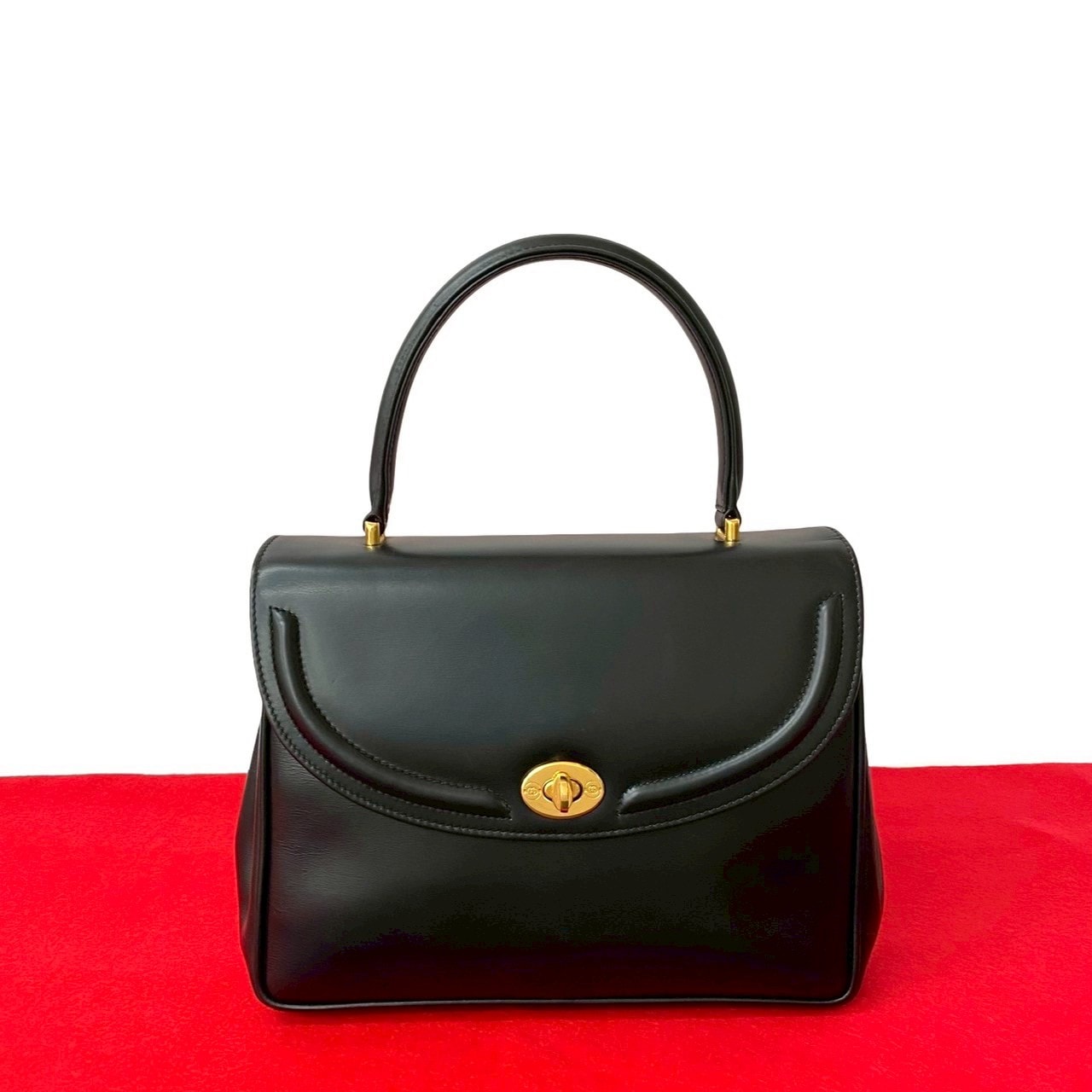 ヴィンテージ GG ロゴ 金具ハンドバッグ カーフ レザー ブラック 24014