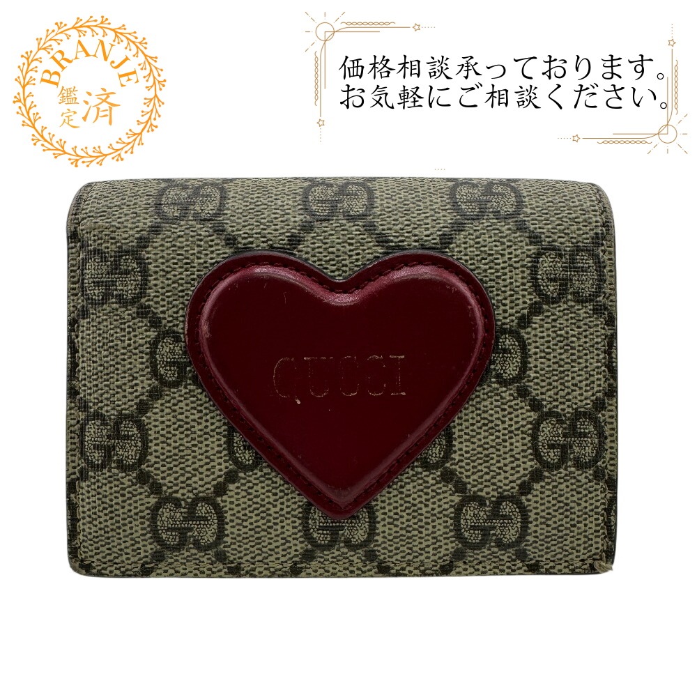648848 ロゴ ハートモチーフ コンパクトウォレット GGスプリーム PVC 二つ折り財布 ブラウン レディース 21,563円