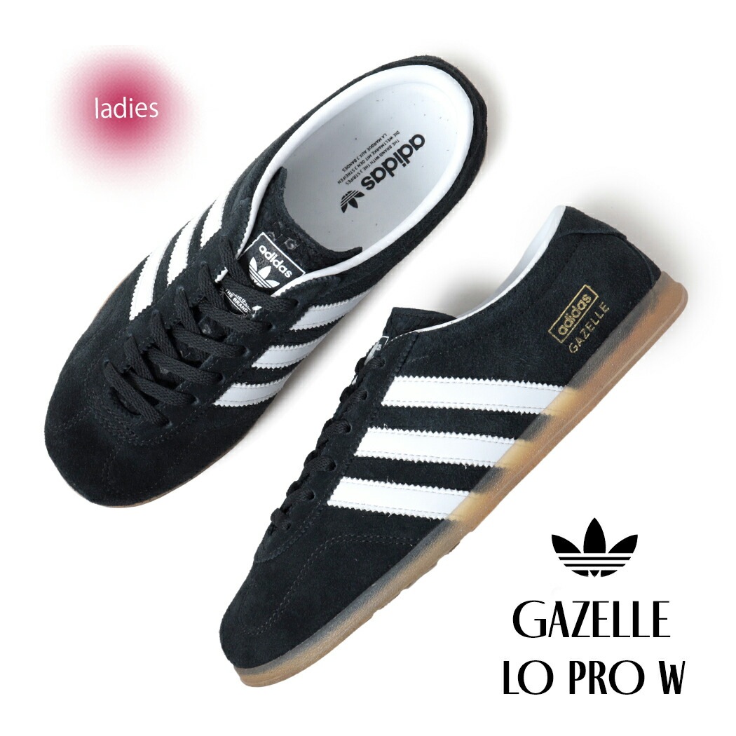 adidas アディダス ガゼル ロー プロ スニーカー GAZELLE LO PRO W CORE BLACK / CLOUD WHITE / GUM ( 薄底 ペタンコ 黒 ガッツレー レディース