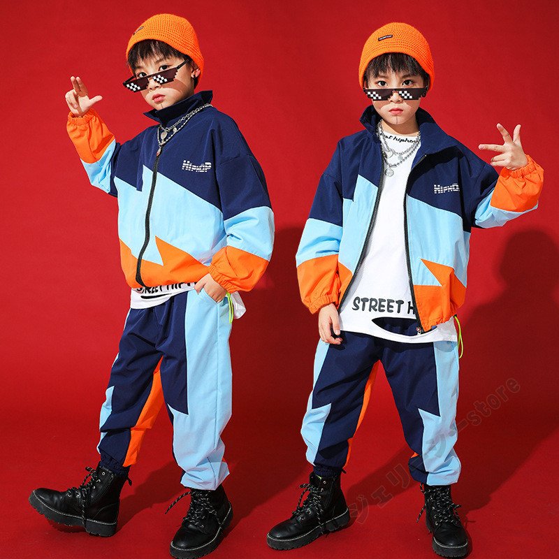 キッズダンス衣装 ヒップホップ 子供用 ロングパンツ ジャケット 切り替え K-POP 演出服 女の
