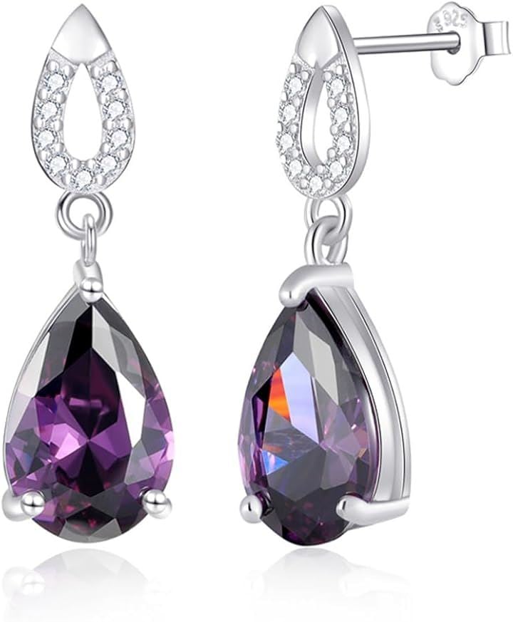 925純銀製 レディース ピアス 人工石( 2月 誕生石 アメジスト (紫水晶))
