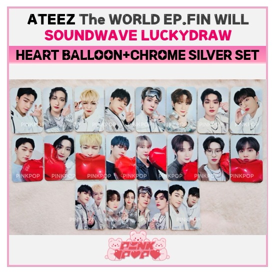 Ateez Chrome Silver + Heart Balloon Luckydraw 20EA SET : The WORLD EP.FIN WILL / 公式 Photocard