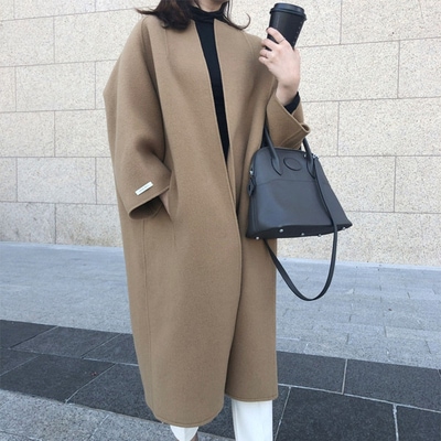 アウター ロングコート ロング ロング丈 袖あり 長袖 ラウンドネック 襟なし Iライン かわいい 大人可愛い きれいめ シンプル 上品 おしゃれ お洒落 かっこいい こなれ感 エレガント モダン