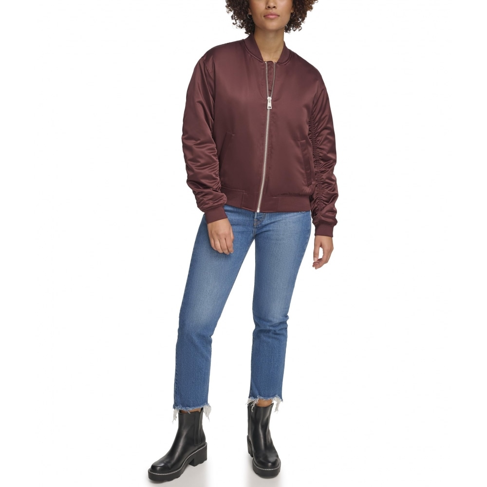 Levis ファッションボンバースリーブにフリル付きダークチョコレート