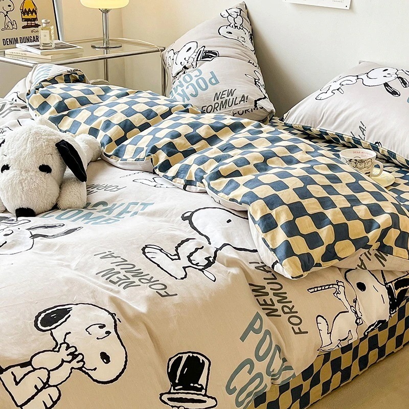 子供用綿4点スヌーピー寝具シーツ掛け布団カバー男性用ドミトリーベッド3点セット