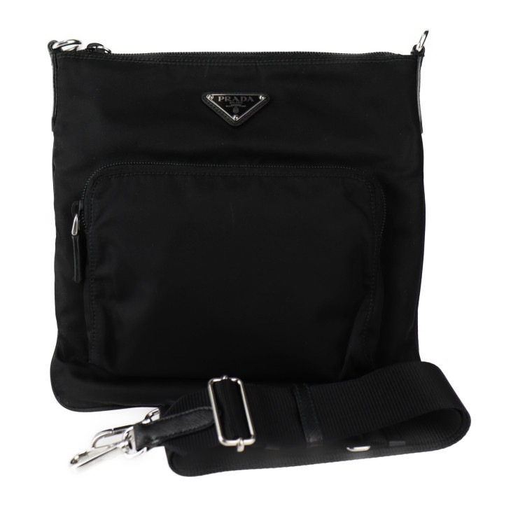 美品 PRADA プラダ ショルダーバッグ 1BH716 トライアングルロゴ ナイロン ブラック シルバー金具 三角ロゴ クロスボディバッグ 本物保証 中古 63,580円