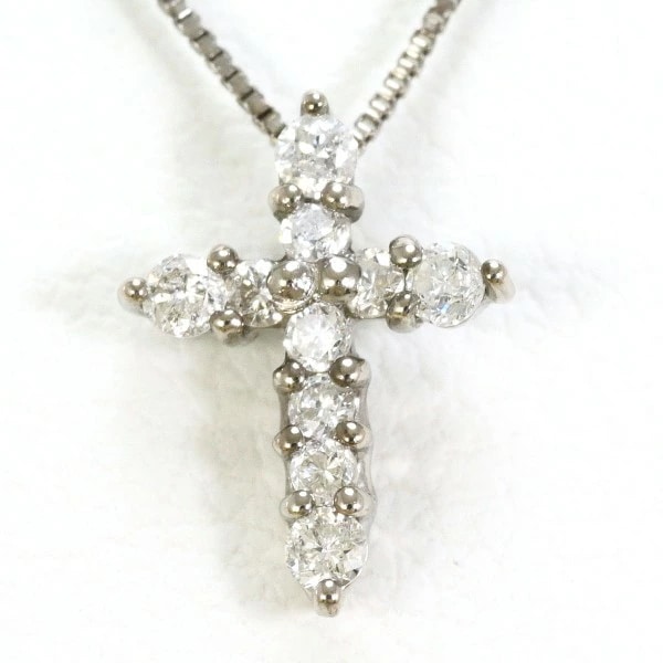 K18 18金 WG ホワイトゴールド ネックレス ダイヤ 0.10 約42cm ジュエリー 中古